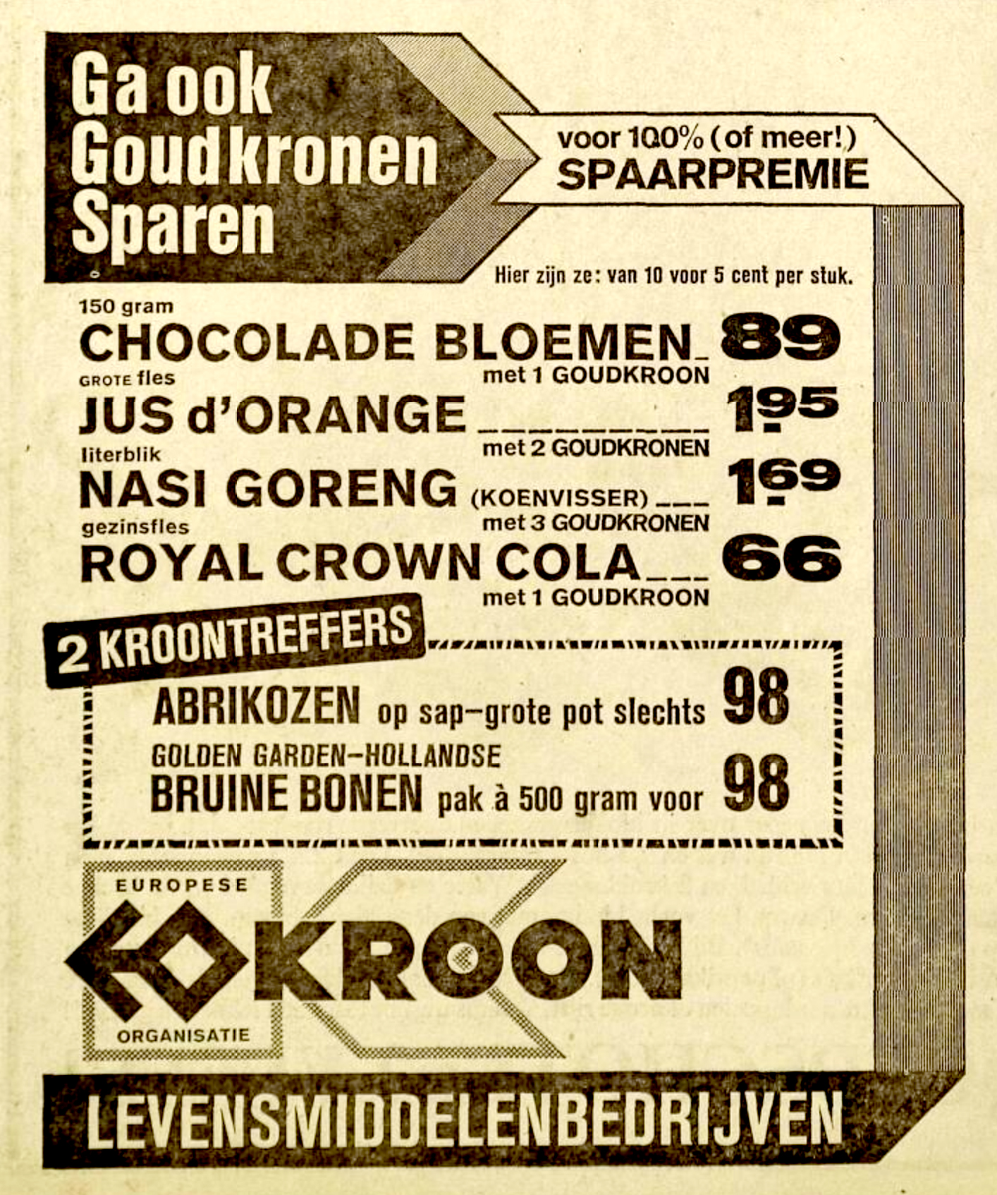Advertentie van Kroon Levensmiddelenbedrijven, 1966